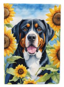 Greater Swiss Mountain Dog in Sunflowers Garden Flag Mailbox Flag Decorative Yard Flag Banner Outside Patio Artwork Yard Flower Beds, Garden Size