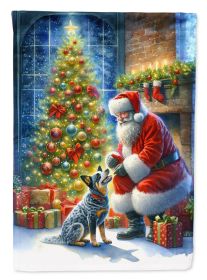 Australian Cattle Dog and Santa Claus House Flag Large Porch Sleeve Pole Decorative Outside Yard Banner Artwork Wall Hanging, Polyester, House Size