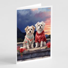 Maltese Two Hearts Greeting Cards Pack of 8 Blank Cards with Envelopes Whimsical A7 Size 5x7 Blank Note Cards