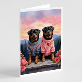 Rottweiler Two Hearts Greeting Cards Pack of 8 Blank Cards with Envelopes Whimsical A7 Size 5x7 Blank Note Cards