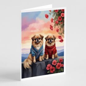 Pekingese Two Hearts Greeting Cards Pack of 8 Blank Cards with Envelopes Whimsical A7 Size 5x7 Blank Note Cards