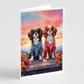 Cavalier Spaniel Two Hearts Greeting Cards Pack of 8 Blank Cards with Envelopes Whimsical A7 Size 5x7 Blank Note Cards