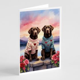 Chocolate Labrador Retriever Two Hearts Greeting Cards Pack of 8 Blank Cards with Envelopes Whimsical A7 Size 5x7 Blank Note Cards