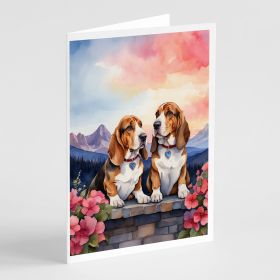 Basset Hound Two Hearts Greeting Cards Pack of 8 Blank Cards with Envelopes Whimsical A7 Size 5x7 Blank Note Cards