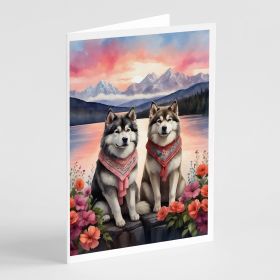 Alaskan Malamute Two Hearts Greeting Cards Pack of 8 Blank Cards with Envelopes Whimsical A7 Size 5x7 Blank Note Cards