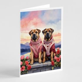 Mastiff Two Hearts Greeting Cards Pack of 8 Blank Cards with Envelopes Whimsical A7 Size 5x7 Blank Note Cards