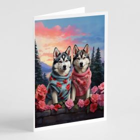 Siberian Husky Two Hearts Greeting Cards Pack of 8 Blank Cards with Envelopes Whimsical A7 Size 5x7 Blank Note Cards