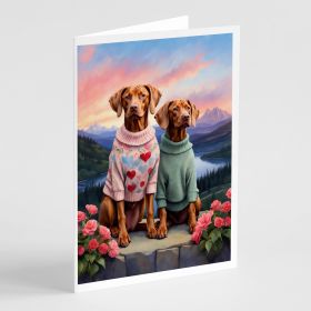 Vizsla Two Hearts Greeting Cards Pack of 8 Blank Cards with Envelopes Whimsical A7 Size 5x7 Blank Note Cards