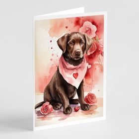 Chocolate Labrador Retriever Valentine Roses Greeting Cards Pack of 8 Blank Cards with Envelopes Whimsical A7 Size 5x7 Blank Note Cards