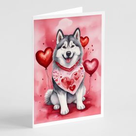 Alaskan Malamute My Valentine Greeting Cards Pack of 8 Blank Cards with Envelopes Whimsical A7 Size 5x7 Blank Note Cards