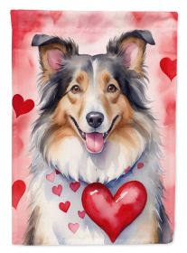 Collie My Valentine House Flag Large Porch Sleeve Pole Decorative Outside Yard Banner Artwork Wall Hanging, Polyester, House Size, Multicolor