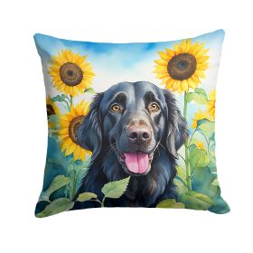 Flat-Coated Retriever in Sunflowers Throw Pillow Machine Washable, Indoor Outdoor Decorative Pillow for Couch, Bed or Patio, 14Hx14W