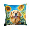 Golden Retriever in Sunflowers Throw Pillow Machine Washable, Indoor Outdoor Decorative Pillow for Couch, Bed or Patio, 14Hx14W