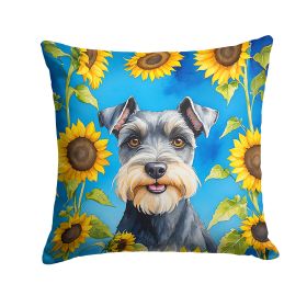 Schnauzer in Sunflowers Throw Pillow Machine Washable, Indoor Outdoor Decorative Pillow for Couch, Bed or Patio, 14Hx14W