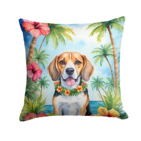 Beagle Luau Throw Pillow Machine Washable, Indoor Outdoor Decorative Pillow for Couch, Bed or Patio, 14Hx14W