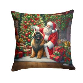 Leonberger and Santa Claus Throw Pillow Machine Washable, Indoor Outdoor Decorative Pillow for Couch, Bed or Patio, 14Hx14W