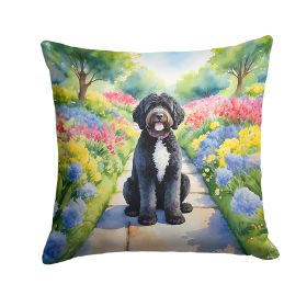 Portuguese Water Dog Spring Path Throw Pillow Machine Washable, Indoor Outdoor Decorative Pillow for Couch, Bed or Patio, 14Hx14W