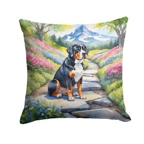 Greater Swiss Mountain Dog Spring Path Throw Pillow Machine Washable, Indoor Outdoor Decorative Pillow for Couch, Bed or Patio, 14Hx14W