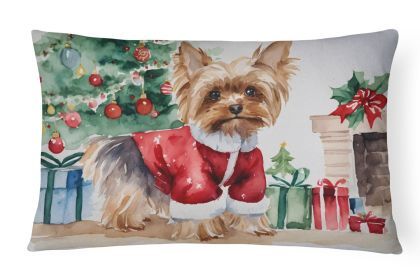 Waiting on Christmas Throw Pillow Throw Pillow for Indoor Couch Bed Outdoor Patio Washable, Yorkie 1398,12Hx16W