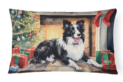 Waiting on Christmas Throw Pillow Throw Pillow for Indoor Couch Bed Outdoor Patio Washable, Border Collie 1271,12Hx16W