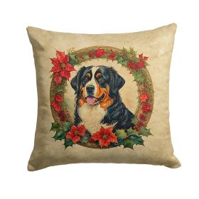 Bernese Mountain Dog Christmas Flowers Throw Pillow Machine Washable, Indoor Outdoor Decorative Pillow for Couch, Bed or Patio, 14Hx14W