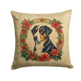 Greater Swiss Mountain Dog Christmas Flowers Throw Pillow Machine Washable, Indoor Outdoor Decorative Pillow for Couch, Bed or Patio, 14Hx14W
