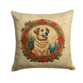 Anatolian Shepherd Dog Christmas Flowers Throw Pillow Machine Washable, Indoor Outdoor Decorative Pillow for Couch, Bed or Patio, 14Hx14W
