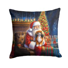 Tibetan Spaniel and Santa Claus Throw Pillow Machine Washable, Indoor Outdoor Decorative Pillow for Couch, Bed or Patio, 14Hx14W
