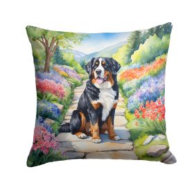 Bernese Mountain Dog Spring Path Throw Pillow Machine Washable, Indoor Outdoor Decorative Pillow for Couch, Bed or Patio, 14Hx14W