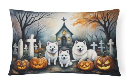 Spooky Halloween Throw Pillow Throw Pillow for Indoor Couch Bed Outdoor Patio Washable, American Eskimo 2008,12Hx16W