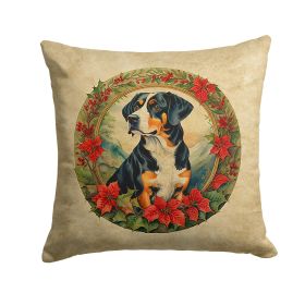 Entlebucher Mountain Dog Christmas Flowers Throw Pillow Machine Washable, Indoor Outdoor Decorative Pillow for Couch, Bed or Patio, 14Hx14W