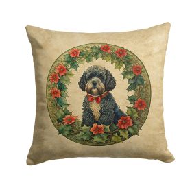 Portuguese Water Dog Christmas Flowers Throw Pillow Machine Washable, Indoor Outdoor Decorative Pillow for Couch, Bed or Patio, 14Hx14W
