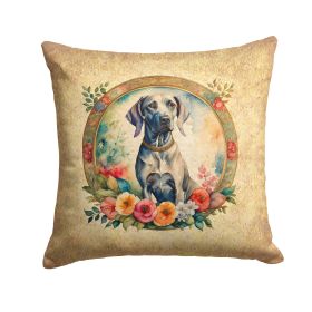 Weimaraner and Flowers Throw Pillow Machine Washable, Indoor Outdoor Decorative Pillow for Couch, Bed or Patio, 14Hx14W