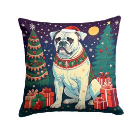White Boxer Christmas Throw Pillow Machine Washable, Indoor Outdoor Decorative Pillow for Couch, Bed or Patio, 14Hx14W
