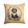 Portuguese Water Dog and Flowers Throw Pillow Machine Washable, Indoor Outdoor Decorative Pillow for Couch, Bed or Patio, 14Hx14W