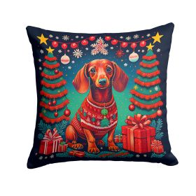 Dachshund Christmas Throw Pillow Machine Washable, Indoor Outdoor Decorative Pillow for Couch, Bed or Patio, 14Hx14W