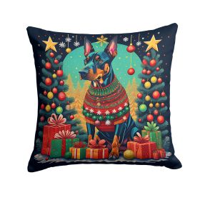 Doberman Pinscher Christmas Throw Pillow Machine Washable, Indoor Outdoor Decorative Pillow for Couch, Bed or Patio, 14Hx14W