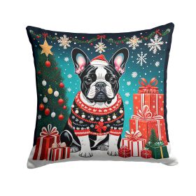 French Bulldog Christmas Throw Pillow Machine Washable, Indoor Outdoor Decorative Pillow for Couch, Bed or Patio, 14Hx14W