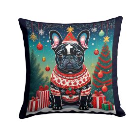 Black French Bulldog Christmas Throw Pillow Machine Washable, Indoor Outdoor Decorative Pillow for Couch, Bed or Patio, 14Hx14W