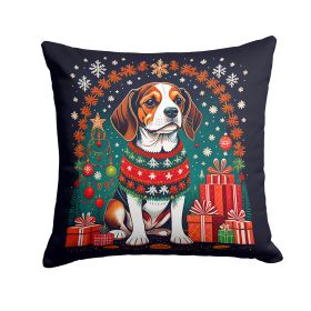 Beagle Christmas Throw Pillow Machine Washable, Indoor Outdoor Decorative Pillow for Couch, Bed or Patio, 14Hx14W