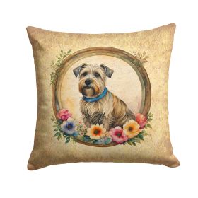 Glen of Imaal Terrier and Flowers Throw Pillow Machine Washable, Indoor Outdoor Decorative Pillow for Couch, Bed or Patio, 14Hx14W