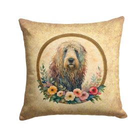 Komondor and Flowers Throw Pillow Machine Washable, Indoor Outdoor Decorative Pillow for Couch, Bed or Patio, 14Hx14W