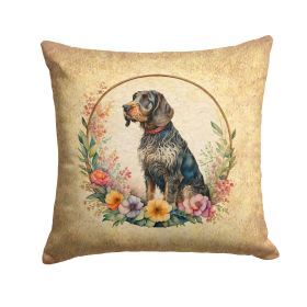 German Wirehaired Pointer and Flowers Throw Pillow Machine Washable, Indoor Outdoor Decorative Pillow for Couch, Bed or Patio, 14Hx14W