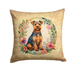 Welsh Terrier and Flowers Throw Pillow Machine Washable, Indoor Outdoor Decorative Pillow for Couch, Bed or Patio, 14Hx14W