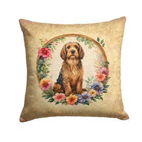 Otterhound and Flowers Throw Pillow Machine Washable, Indoor Outdoor Decorative Pillow for Couch, Bed or Patio, 14Hx14W