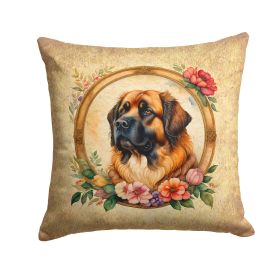 Leonberger and Flowers Throw Pillow Machine Washable, Indoor Outdoor Decorative Pillow for Couch, Bed or Patio, 14Hx14W