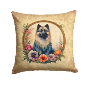Keeshond and Flowers Throw Pillow Machine Washable, Indoor Outdoor Decorative Pillow for Couch, Bed or Patio, 14Hx14W