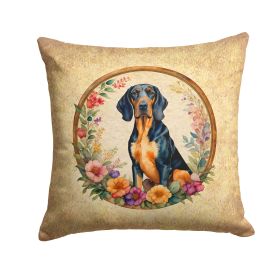 Coonhound and Flowers Throw Pillow Machine Washable, Indoor Outdoor Decorative Pillow for Couch, Bed or Patio, 14Hx14W