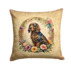 Field Spaniel and Flowers Throw Pillow Machine Washable, Indoor Outdoor Decorative Pillow for Couch, Bed or Patio, 14Hx14W