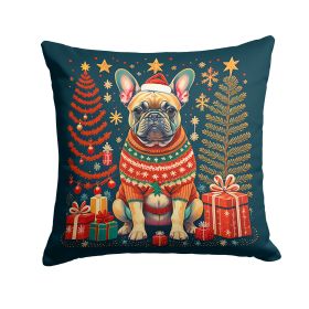 Fawn French Bulldog Christmas Throw Pillow Machine Washable, Indoor Outdoor Decorative Pillow for Couch, Bed or Patio, 14Hx14W